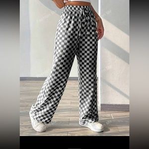 Plaid Print Casual Loose Wide Leg Pants With Tie Waist